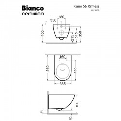 ΛΕΚΑΝΗ ΚΡΕΜΑΣΤΗ ΛΕΥΚΗ ΠΟΡΣΕΛΑΝΗΣ RIMLESS BIANCO CERAMICA REMO 56cm, Slim Soft Close RM11000SC-300